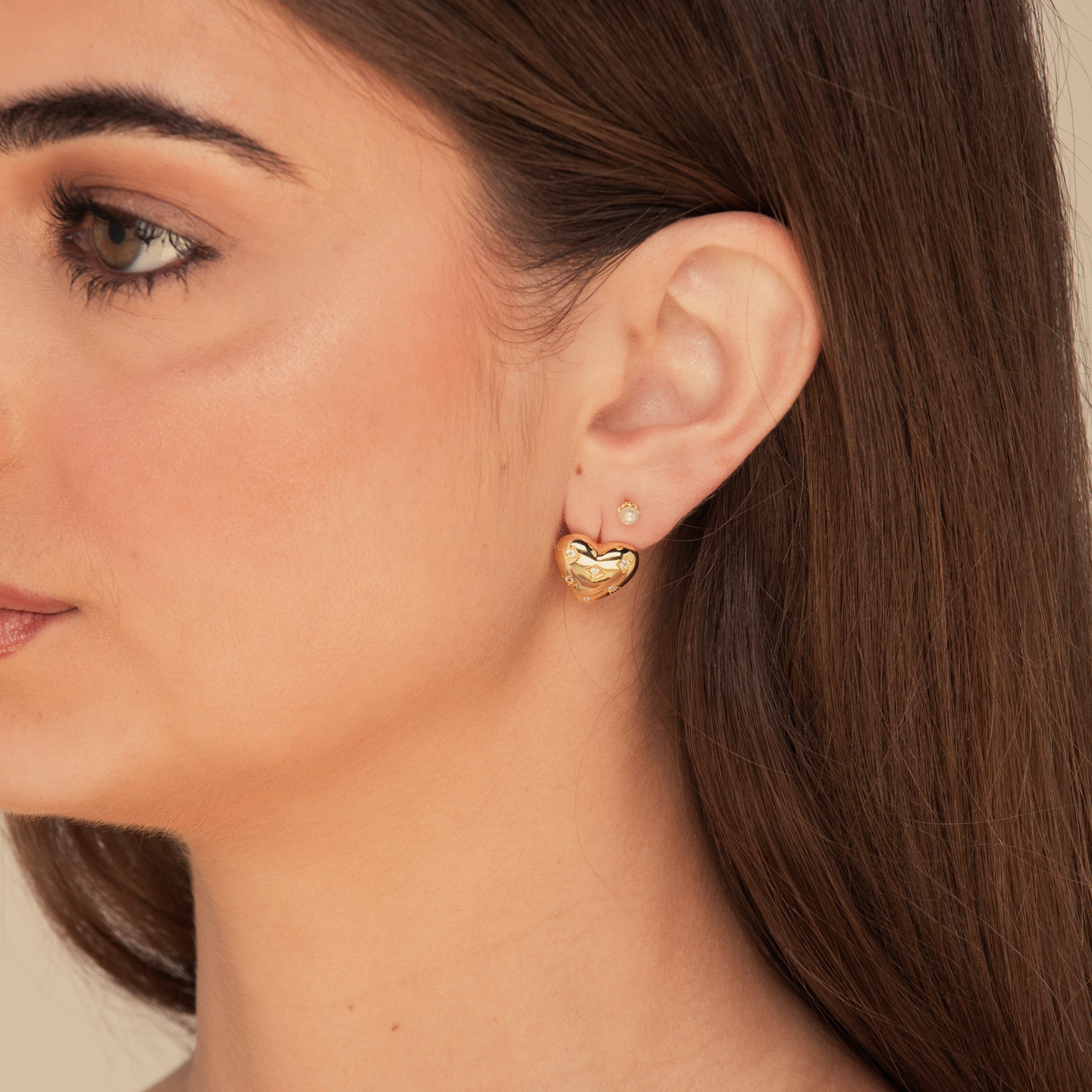 Heart Dome Stud Earrings Gold