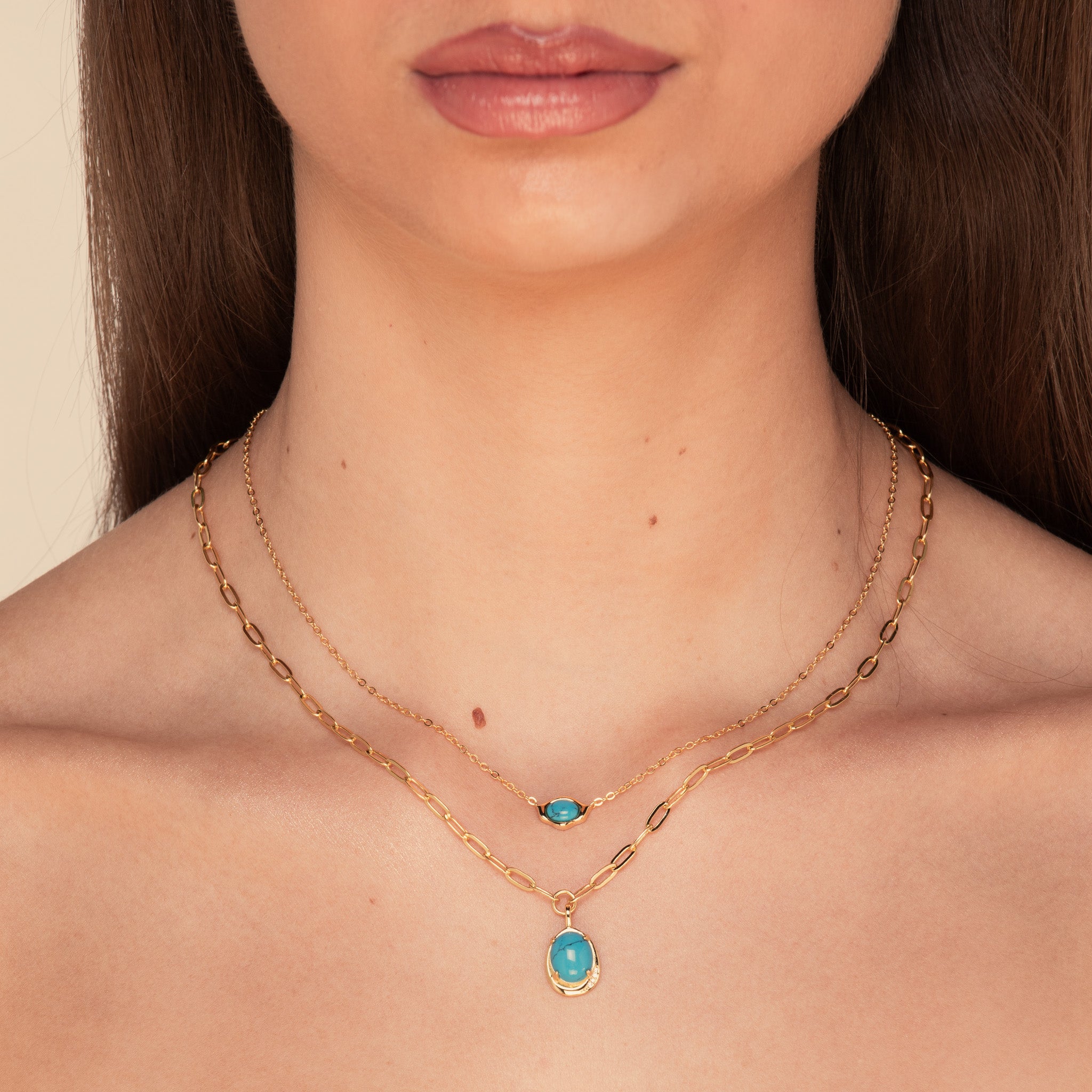 Turquoise Link Necklace Gold