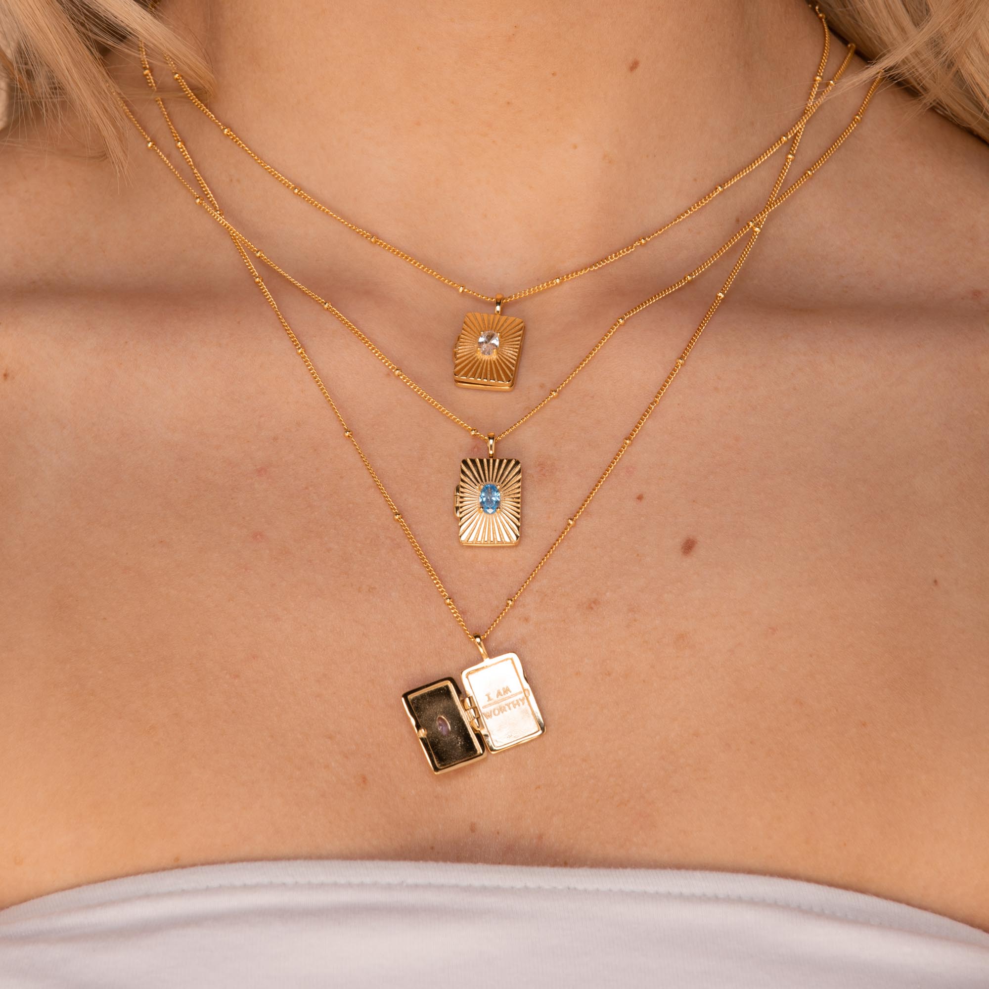 I am Worthy Locket Necklace Rose Gold