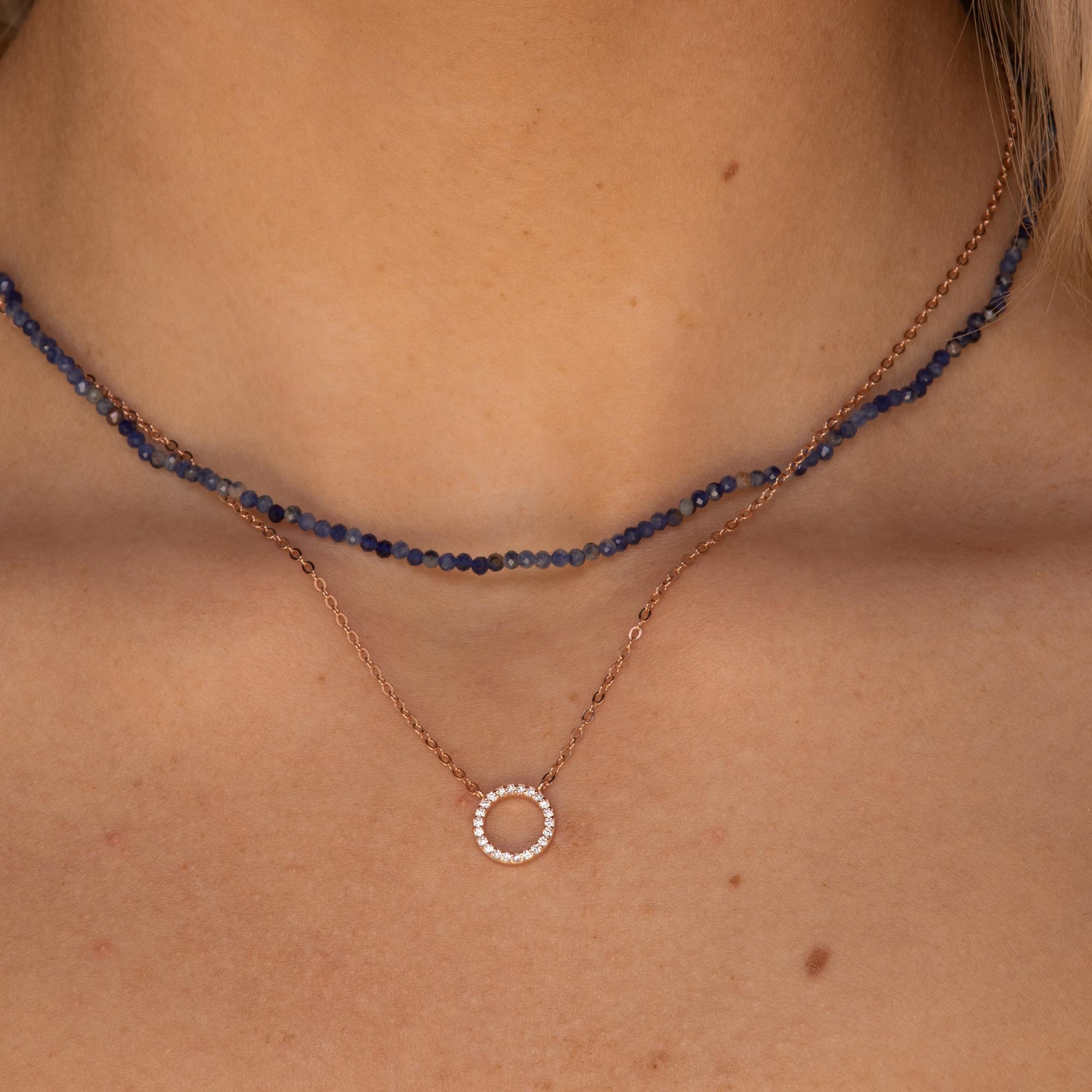 Open Circle Sapphire Necklace Rose Gold