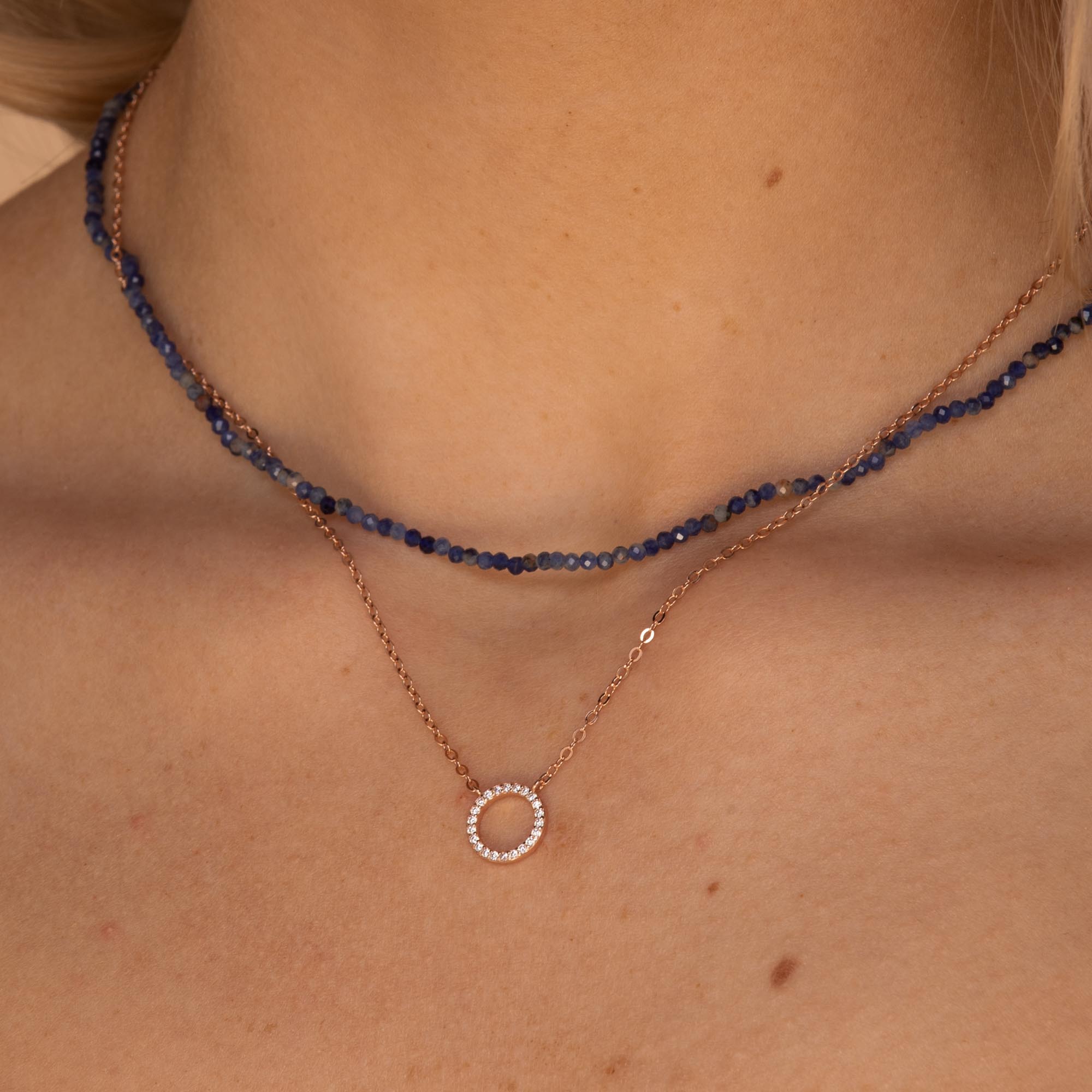 Open Circle Sapphire Necklace Rose Gold