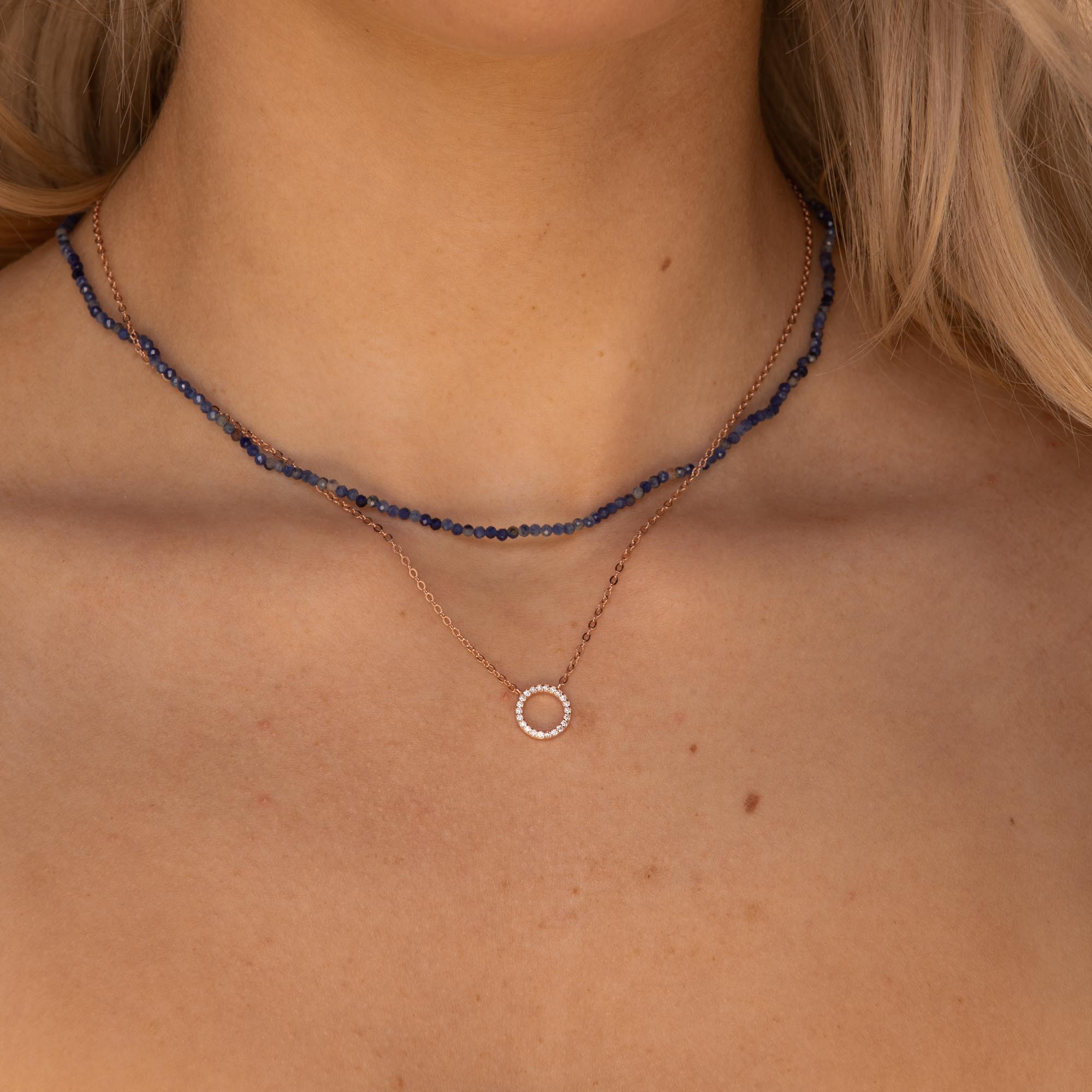 Open Circle Sapphire Necklace Rose Gold