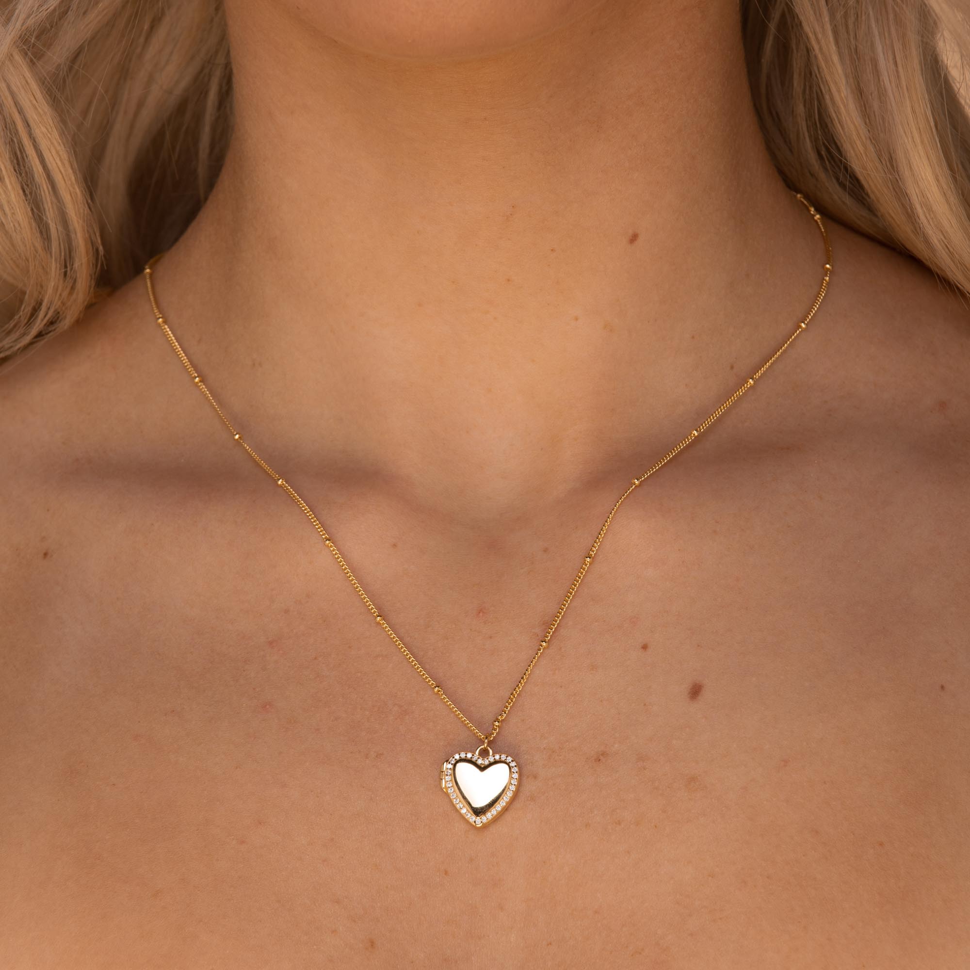 Love Heart Locket Necklace Gold