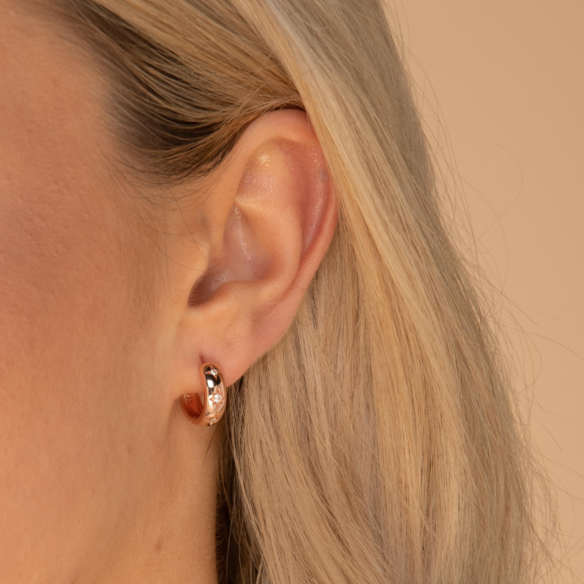 Thick North Star Hoop Earrings Gold