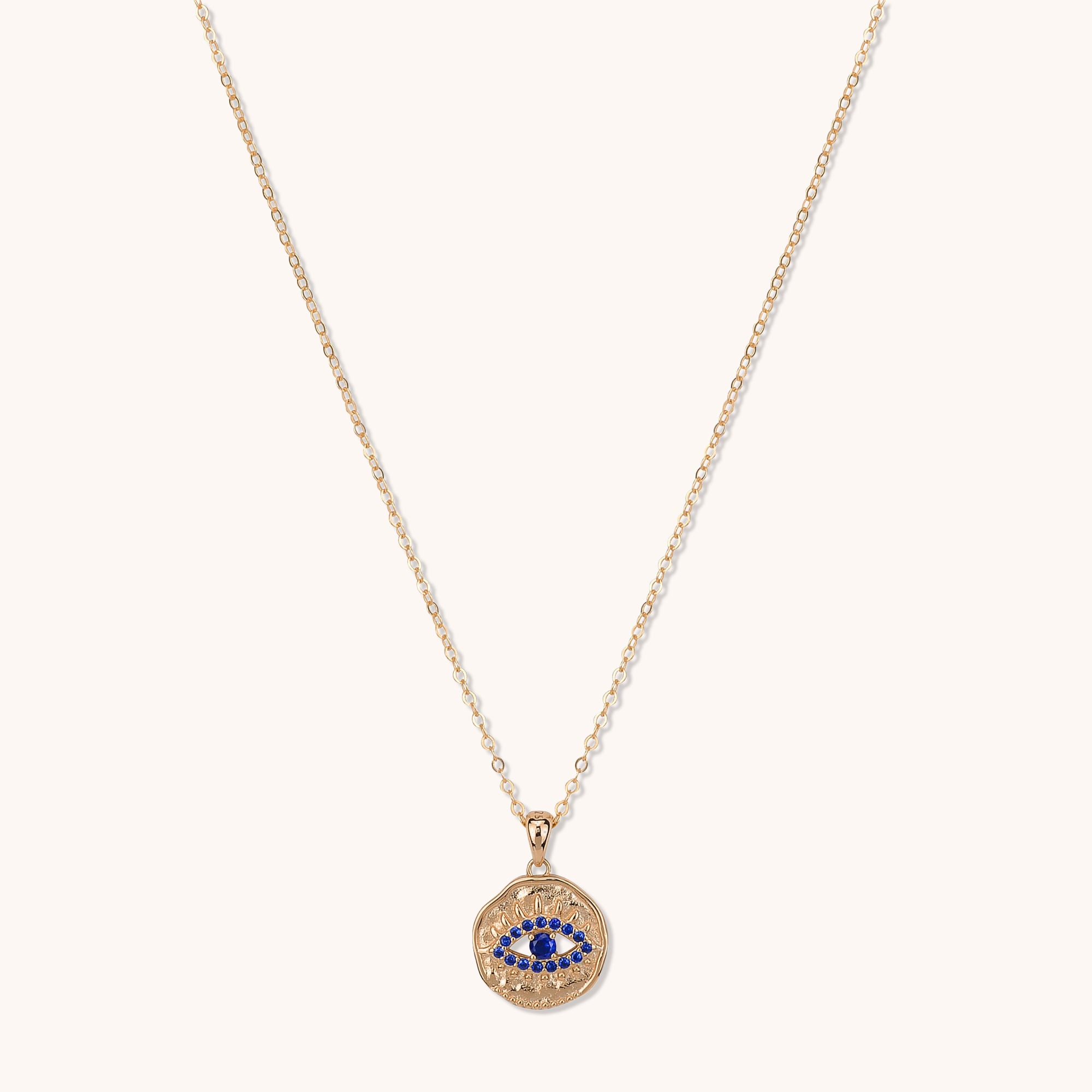 Evil Eye Cut Out Sapphire Necklace Rose Gold