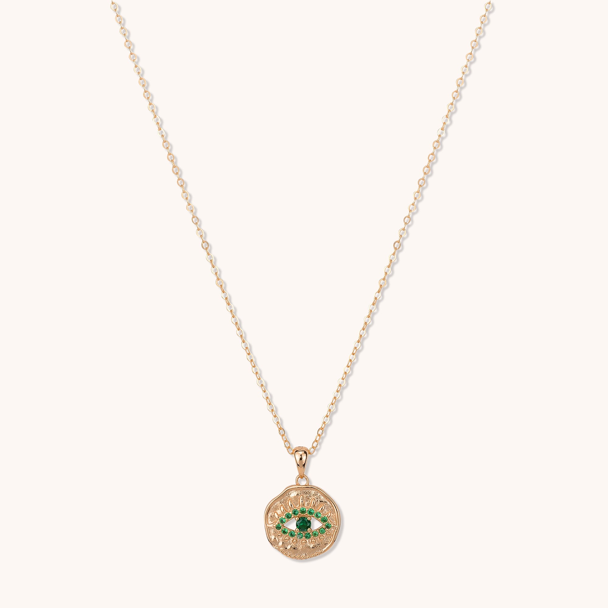 Evil Eye Cut Out Emerald Necklace Rose Gold