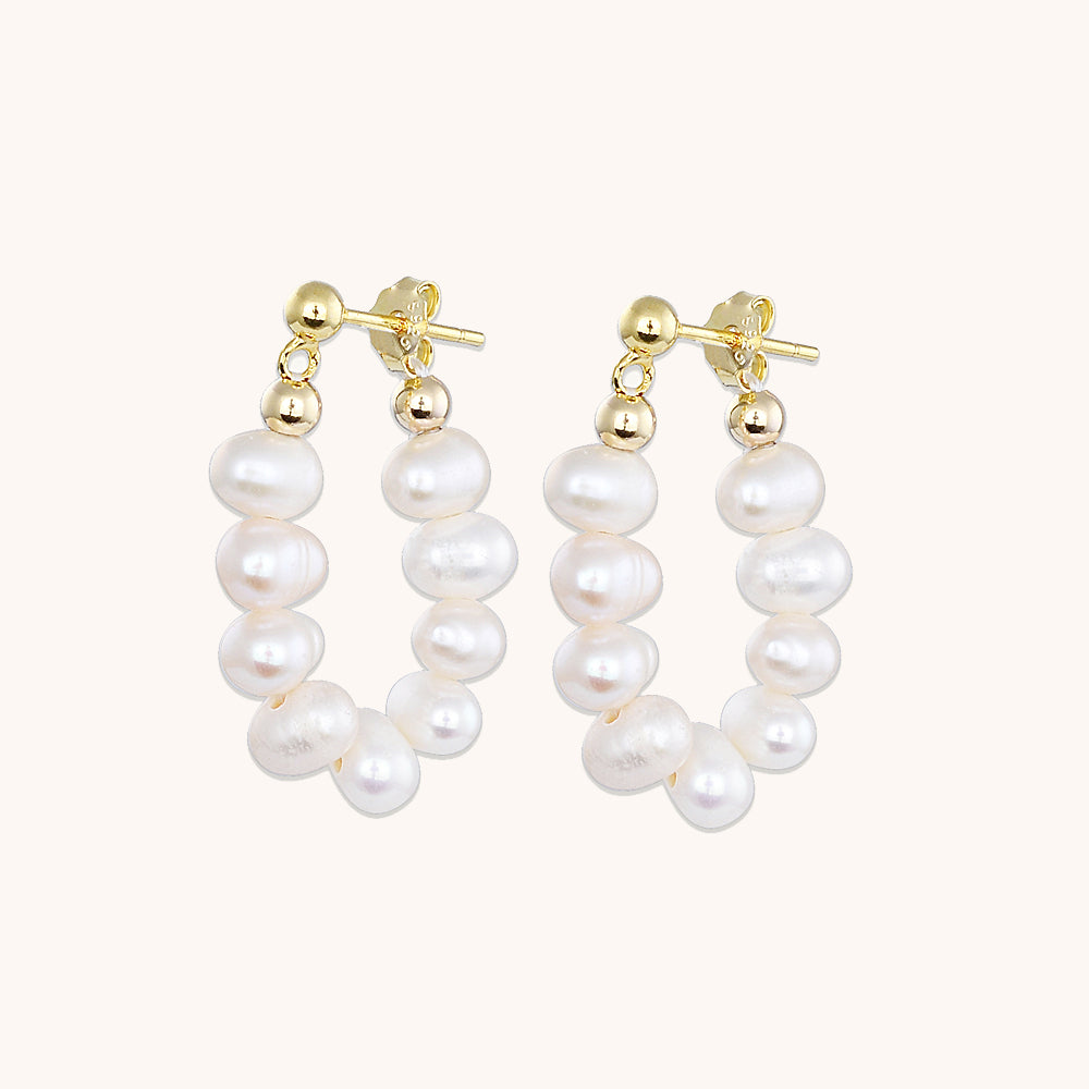 Solara Freshwater Pearl Huggie Earrings Gold