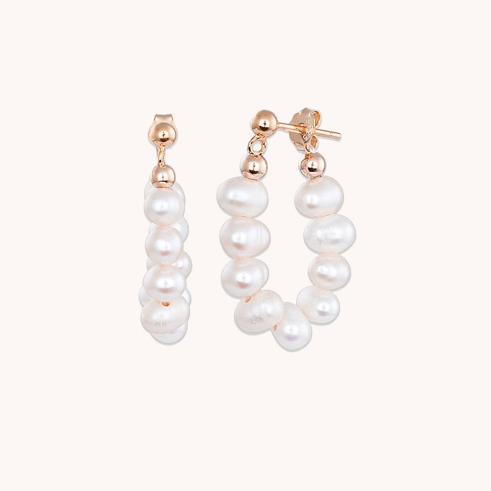 Solara Freshwater Pearl Huggie Earrings Rose Gold