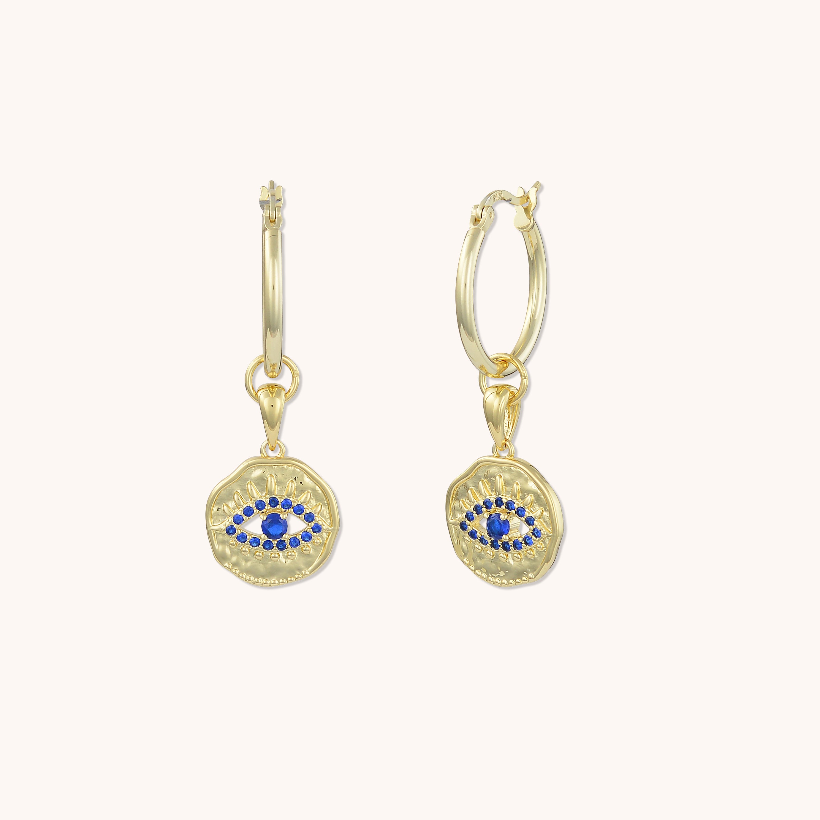 Evil Eye Cut Out Sapphire Earrings Gold