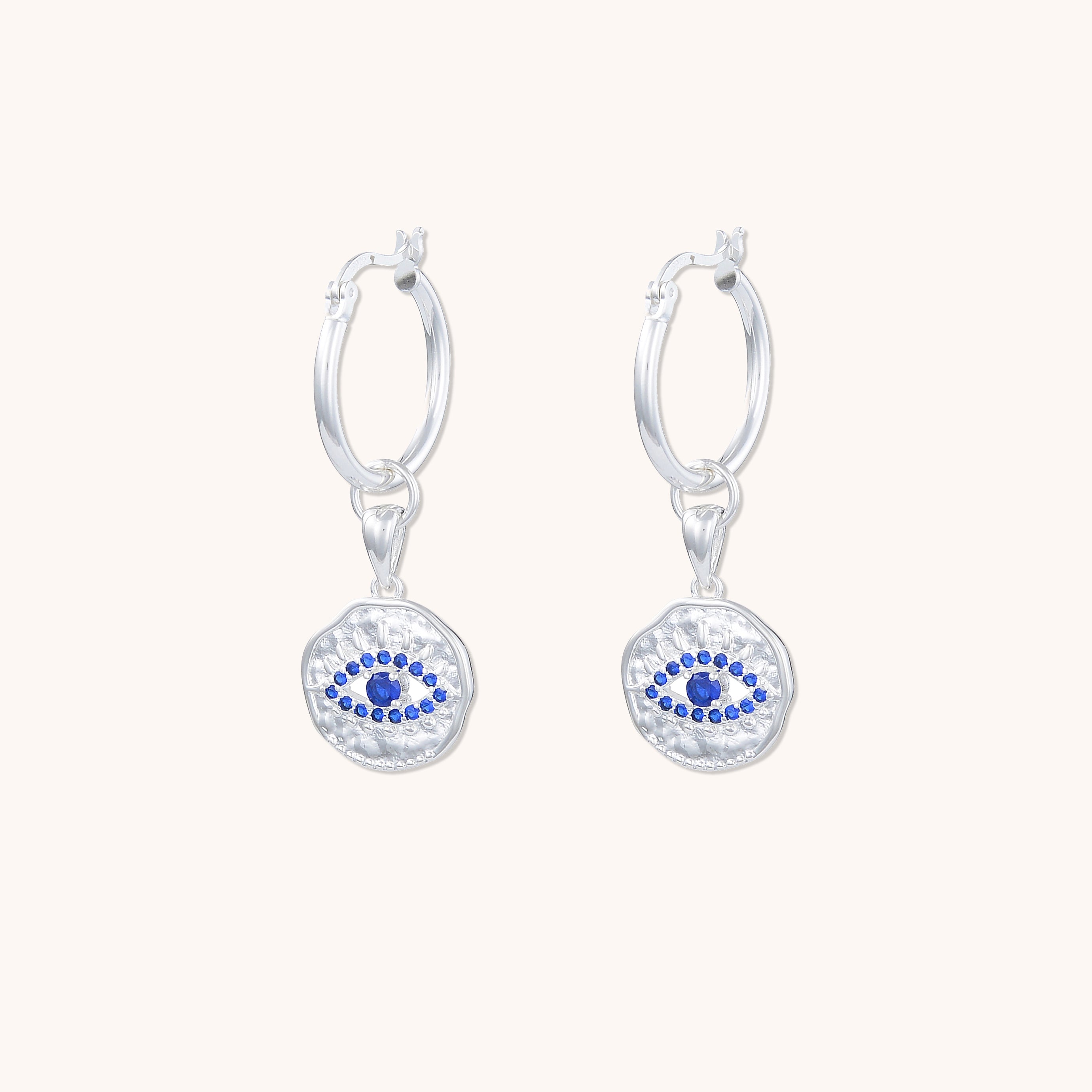 Evil Eye Cut Out Sapphire Earrings Silver