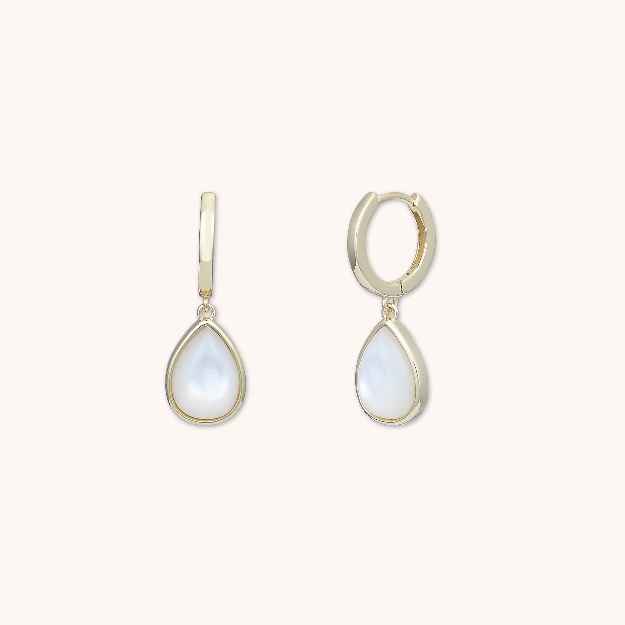 Mother Of Pearl Teardrop Huggie Earrings Gold