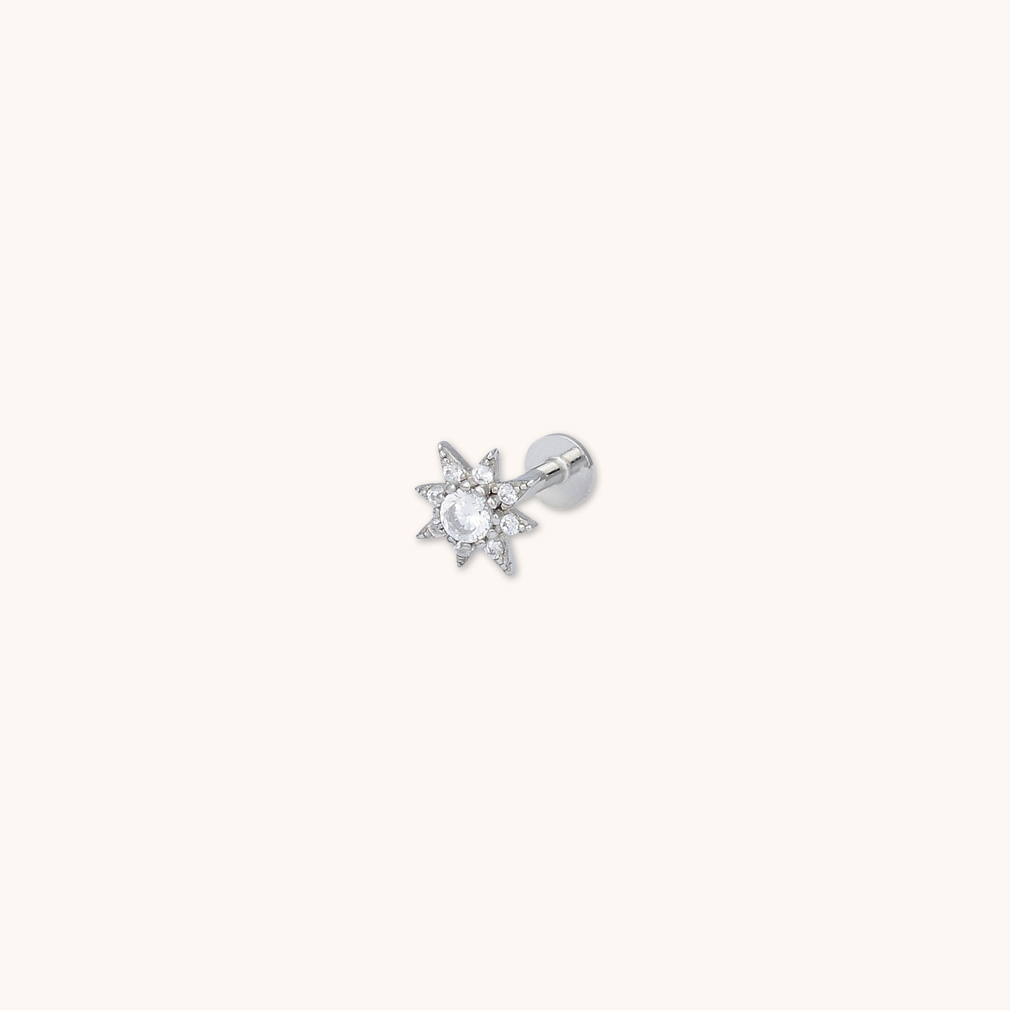 Cosmic North Star Single Flat Back Earring Silver