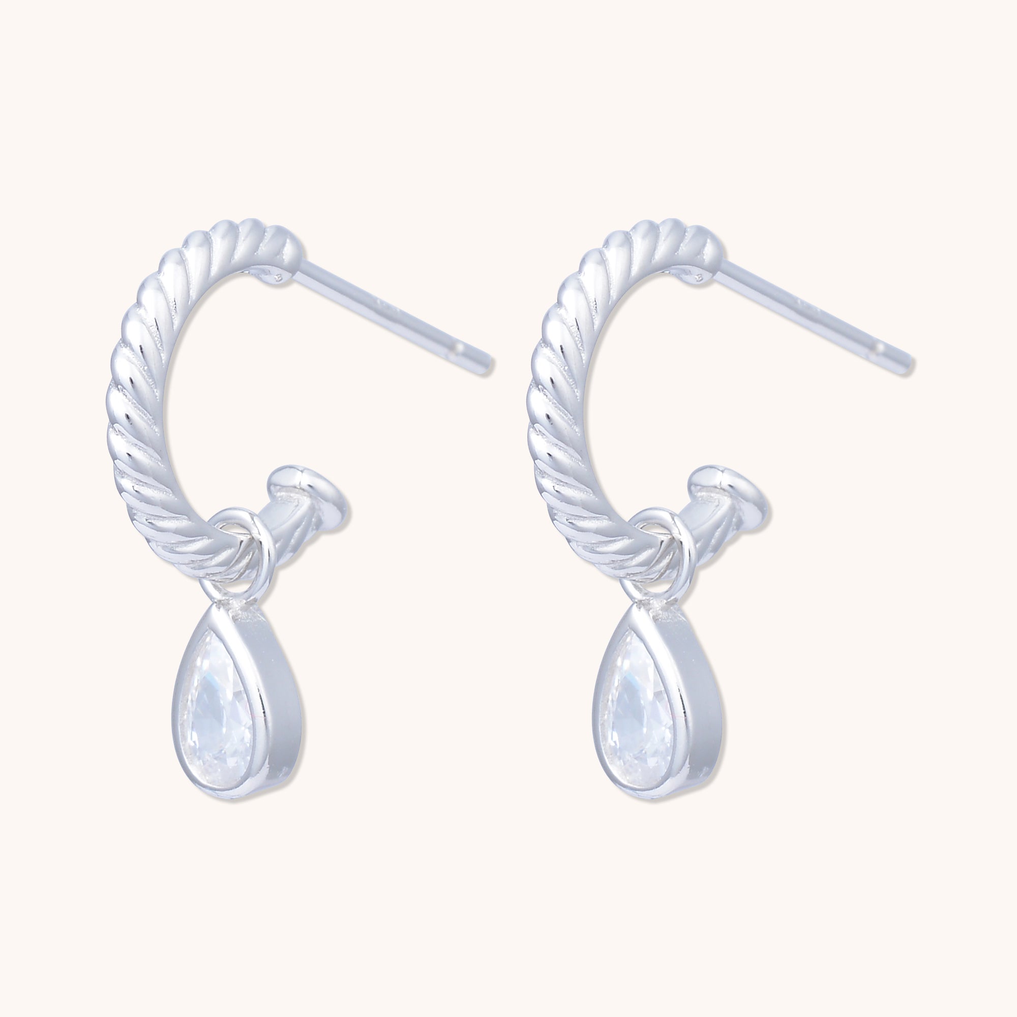 Teardrop Huggie Hoop Earrings Silver