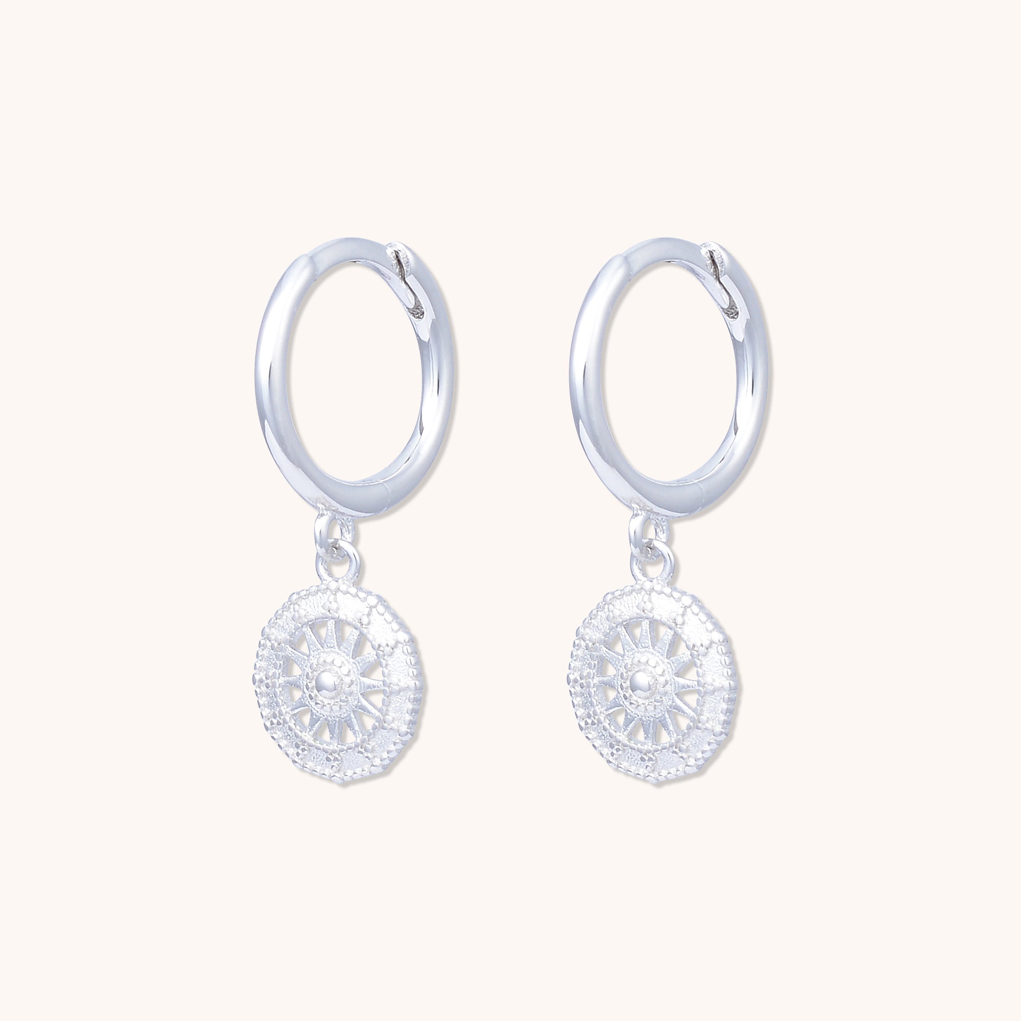 Helios Sun Huggies Earrings Silver