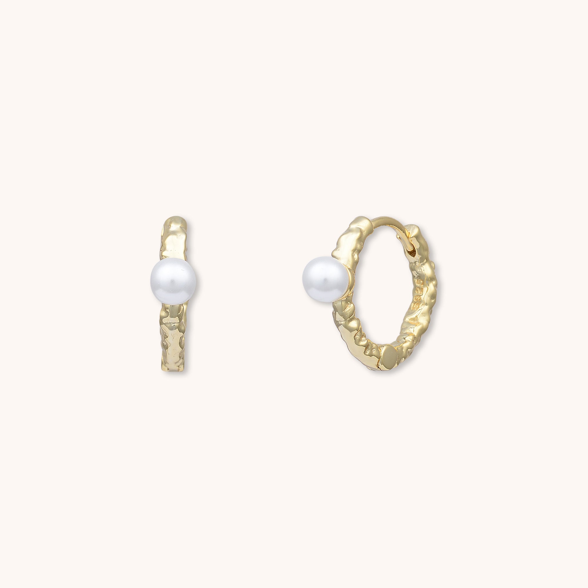 Molten Pearl Huggie Earrings Gold