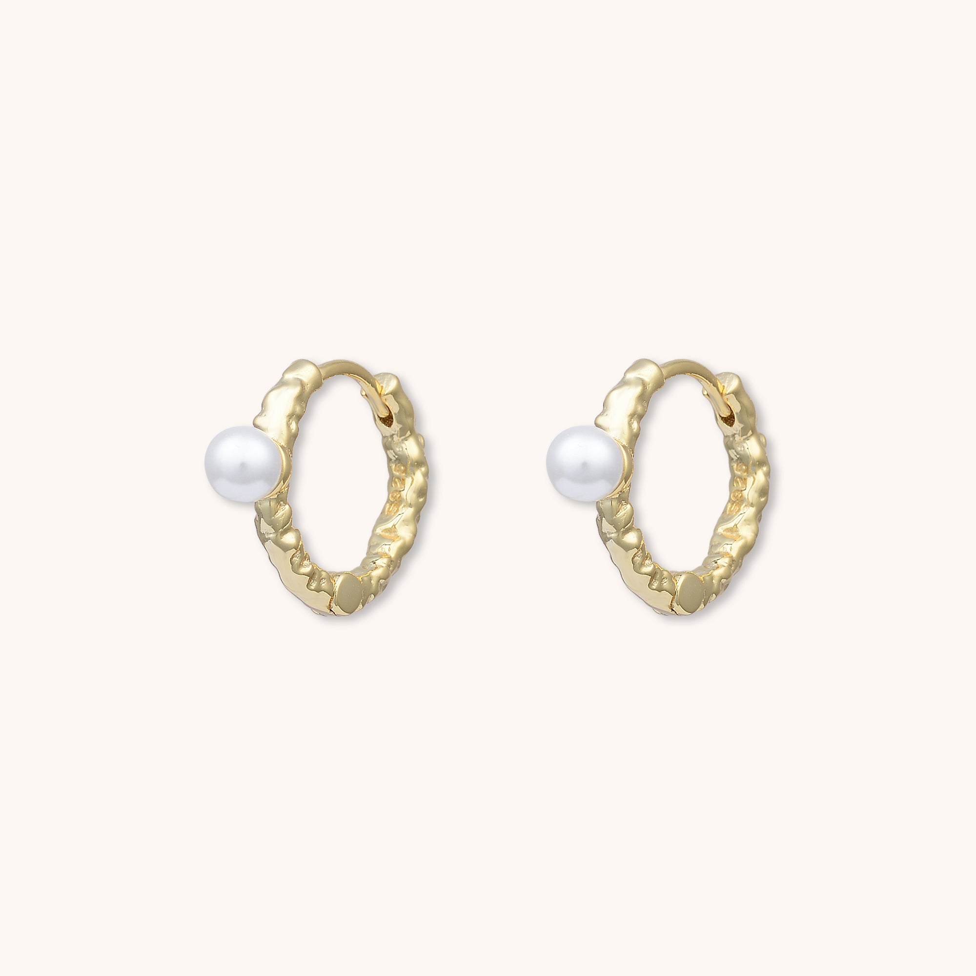 Molten Pearl Huggie Earrings Gold