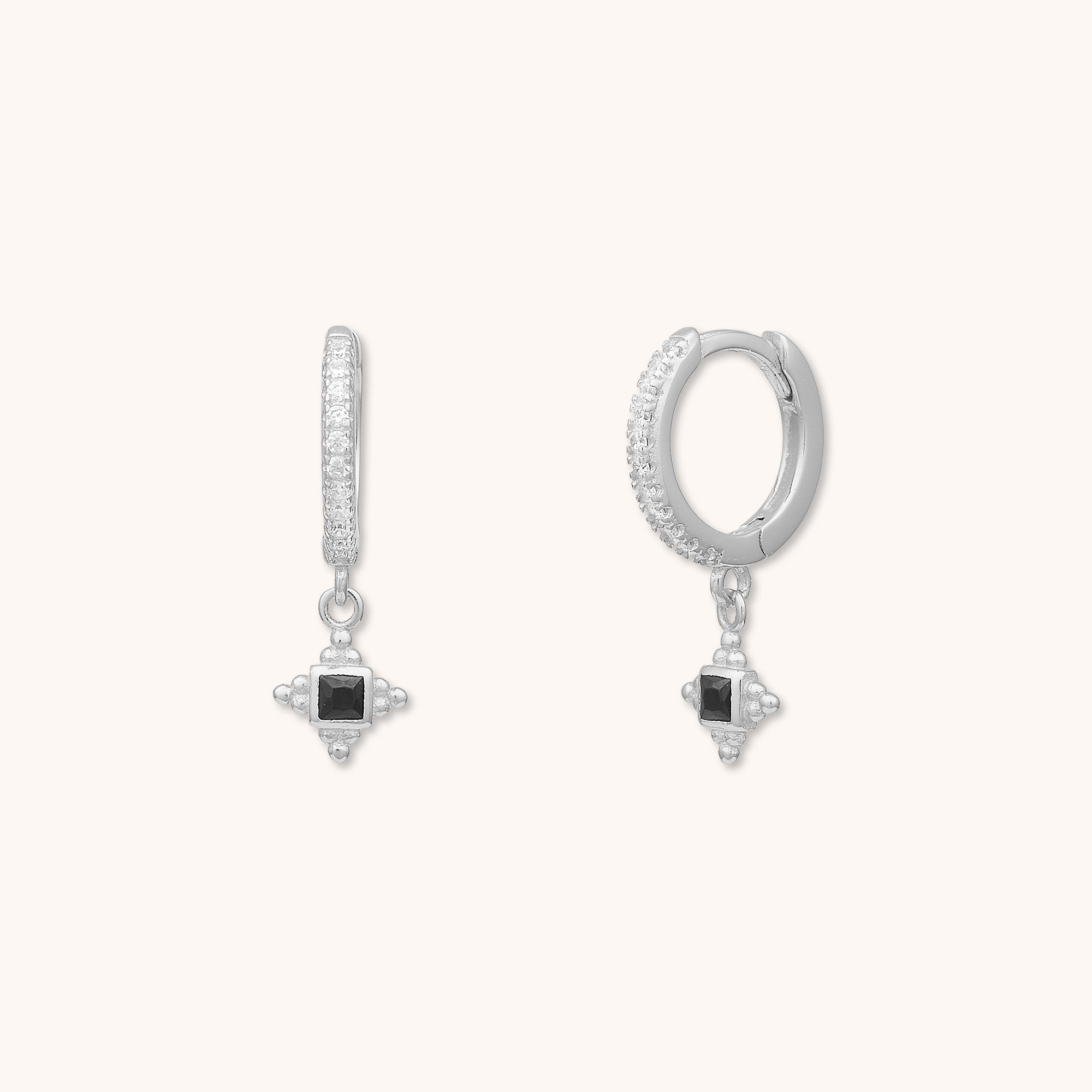 Haze Onyx Ball Huggie Earrings Silver