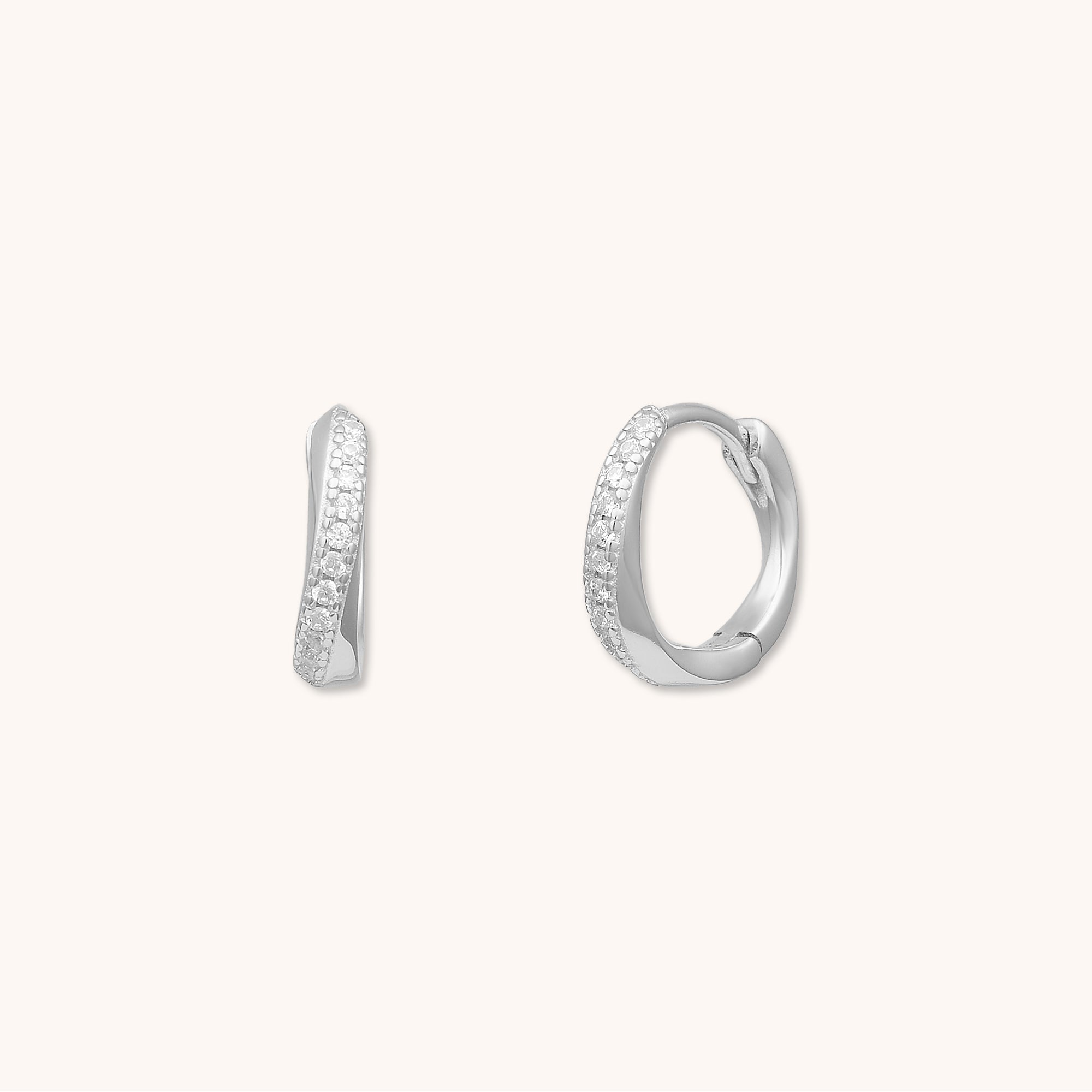 Swirl Zirconia Huggie Earrings Silver