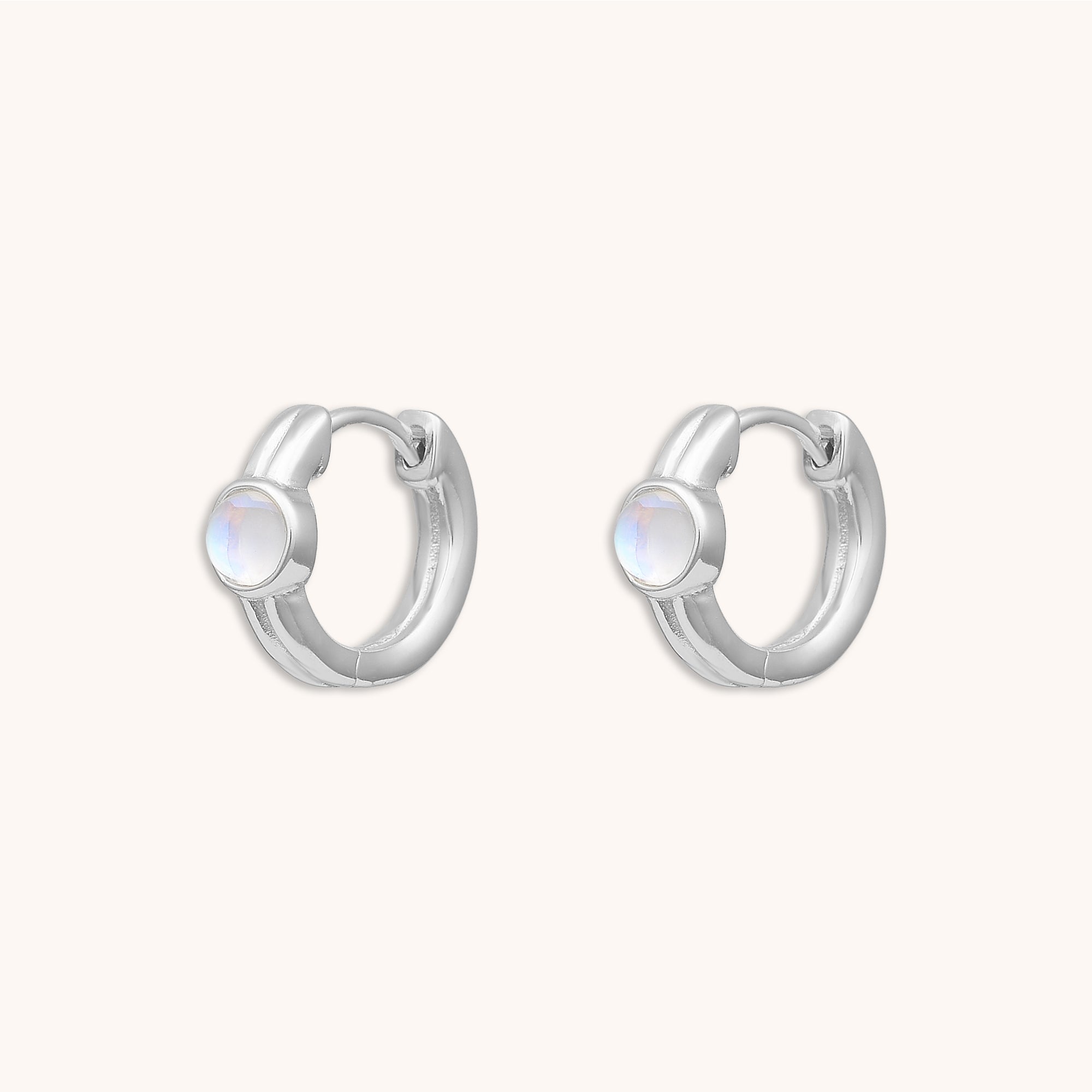 Moonstone Thick Huggie Earrings Silver