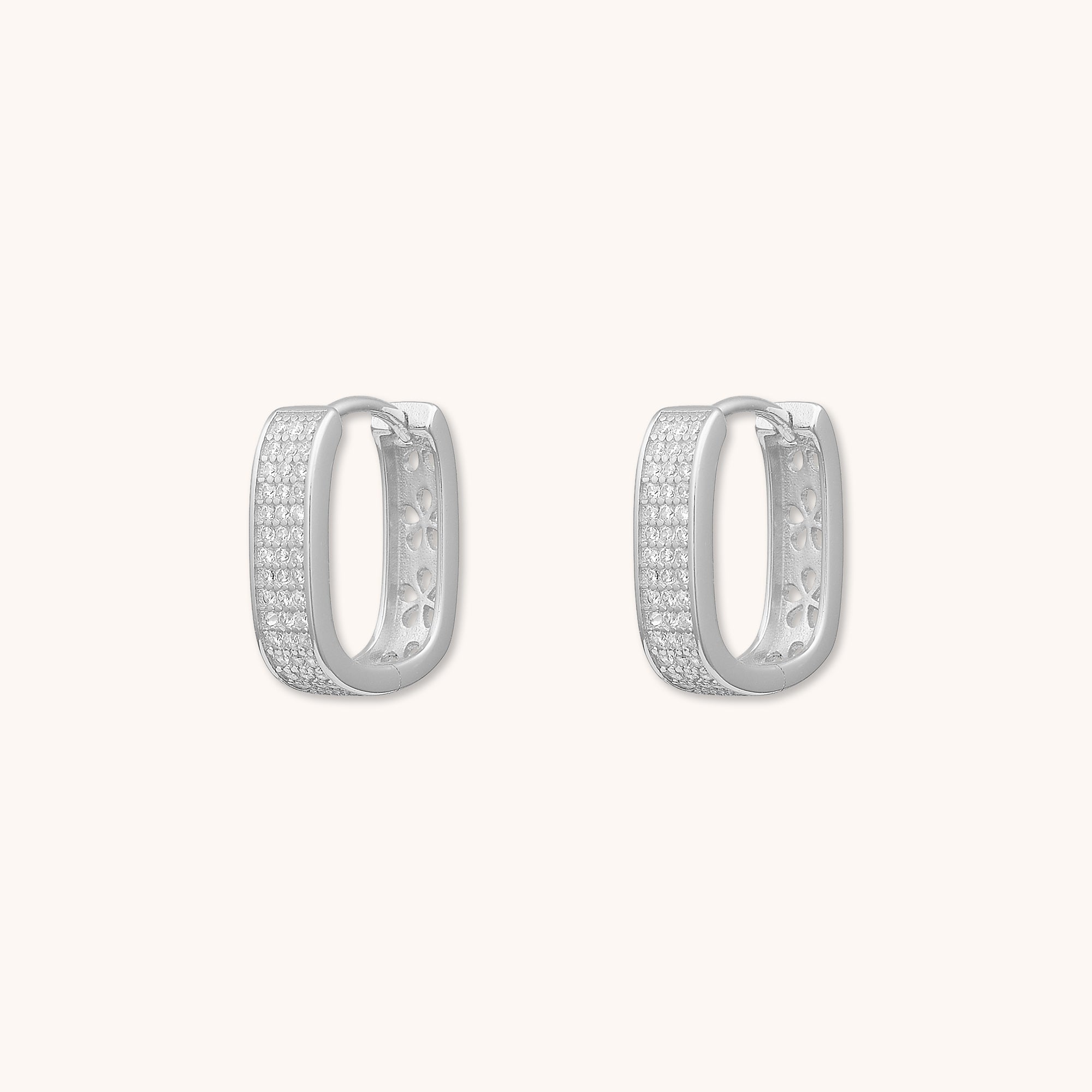 Ethos Zirconia Huggie Hoop Earrings Silver