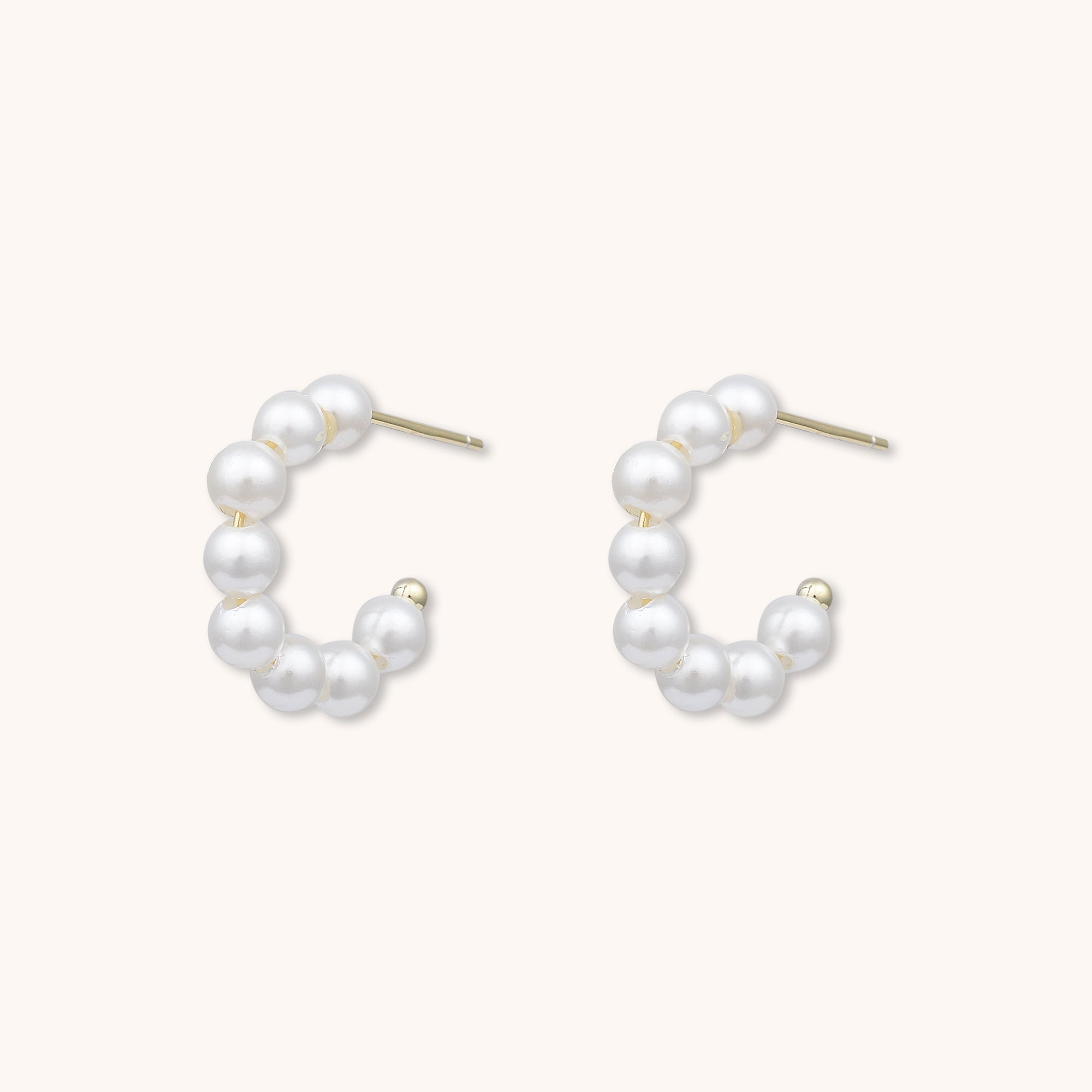 Pearl C Hoop Earrings Gold