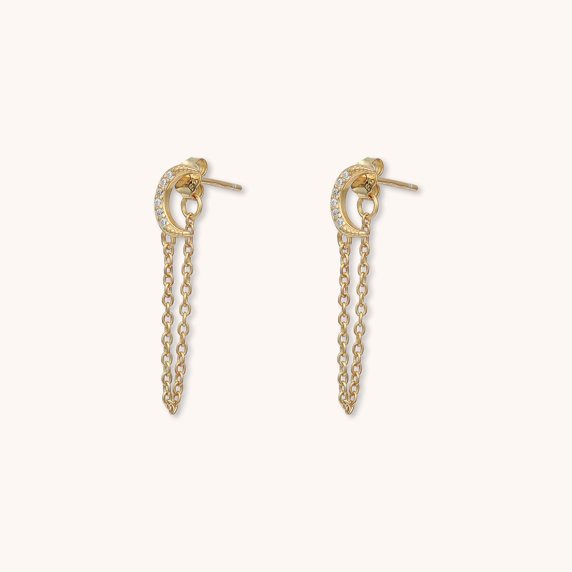 Moon Sapphire Drop Chain Stud Earrings Gold