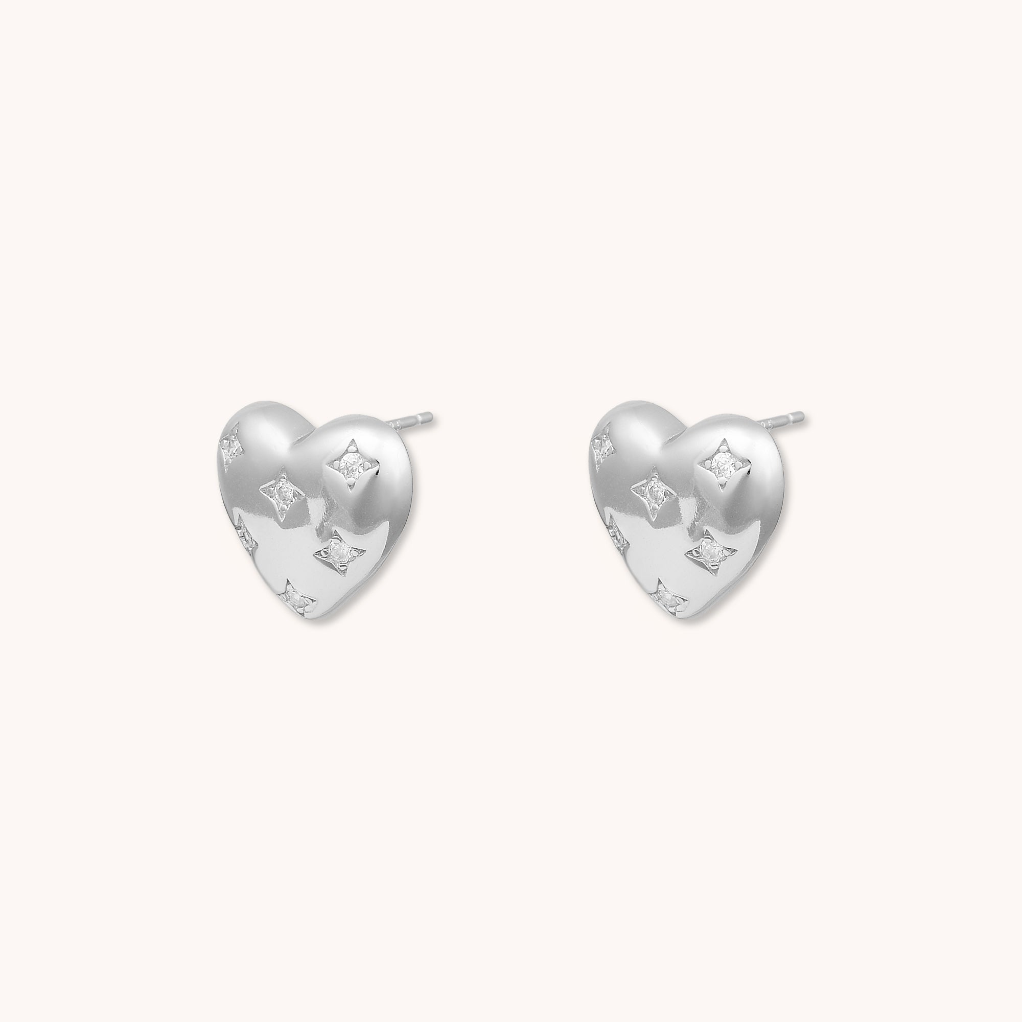 Heart Dome Stud Earrings Silver