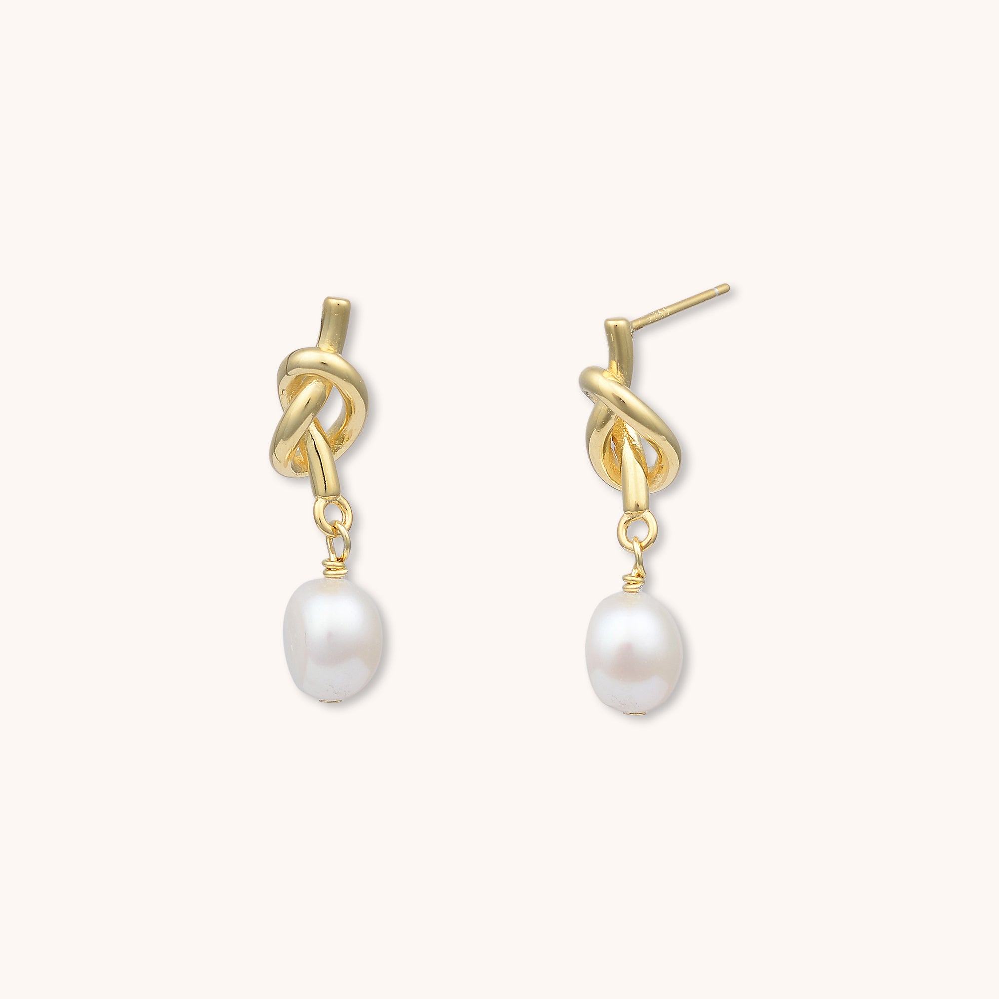 Knot Pearl Stud Earrings Gold