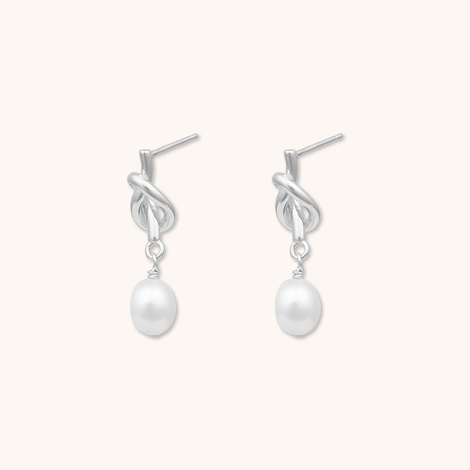 Knot Pearl Stud Earrings Silver