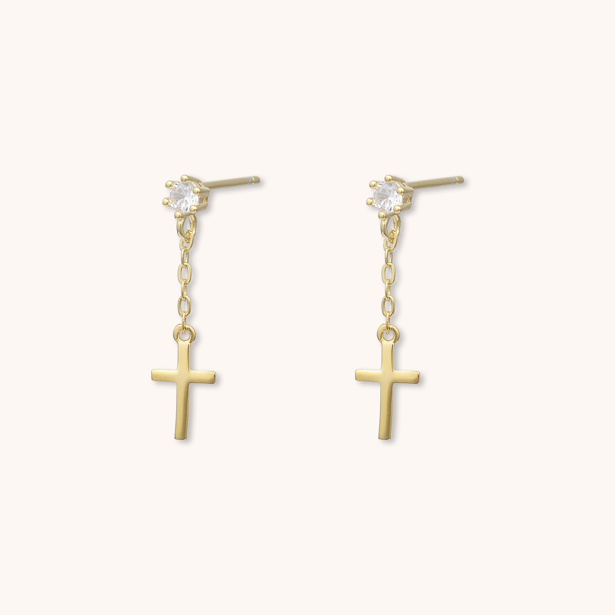 Cross Chain Drop Stud Earrings Gold