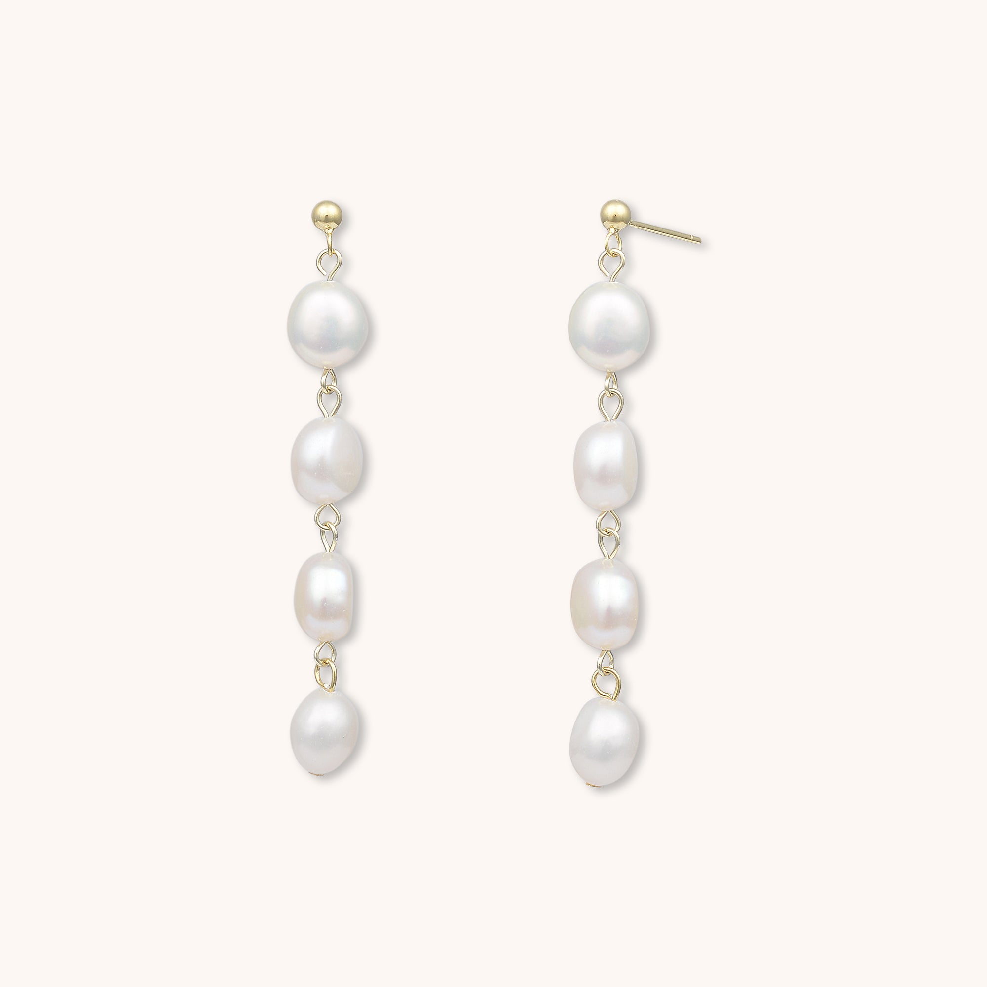 Echo Long Pearl Stud Earrings Gold