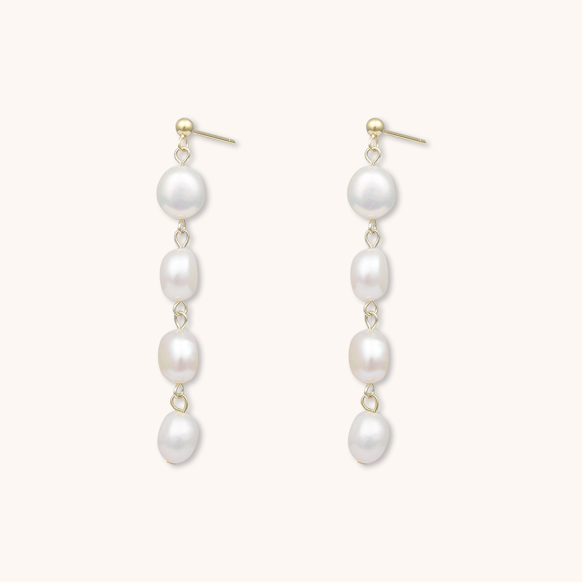 Echo Long Pearl Stud Earrings Gold