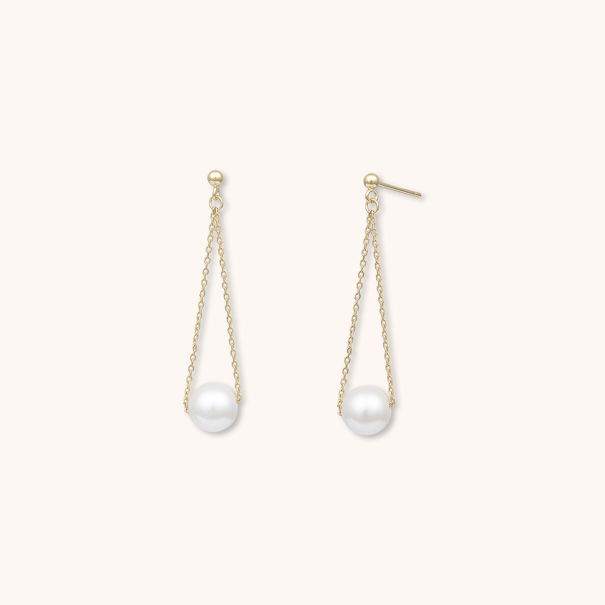 Haze Pearl Long Chain Stud Earrings Gold