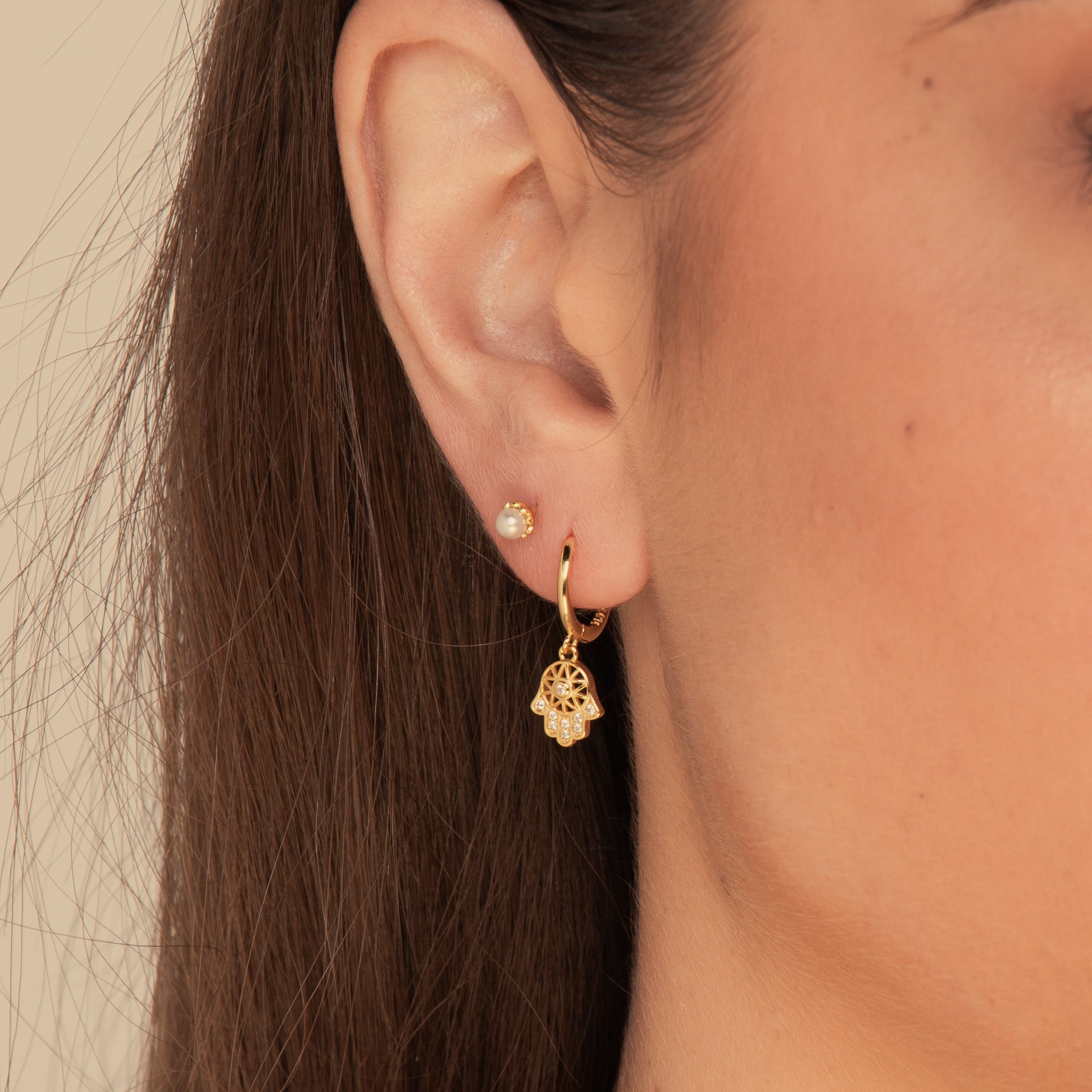 Hamsa Hand Huggie Earrings Gold