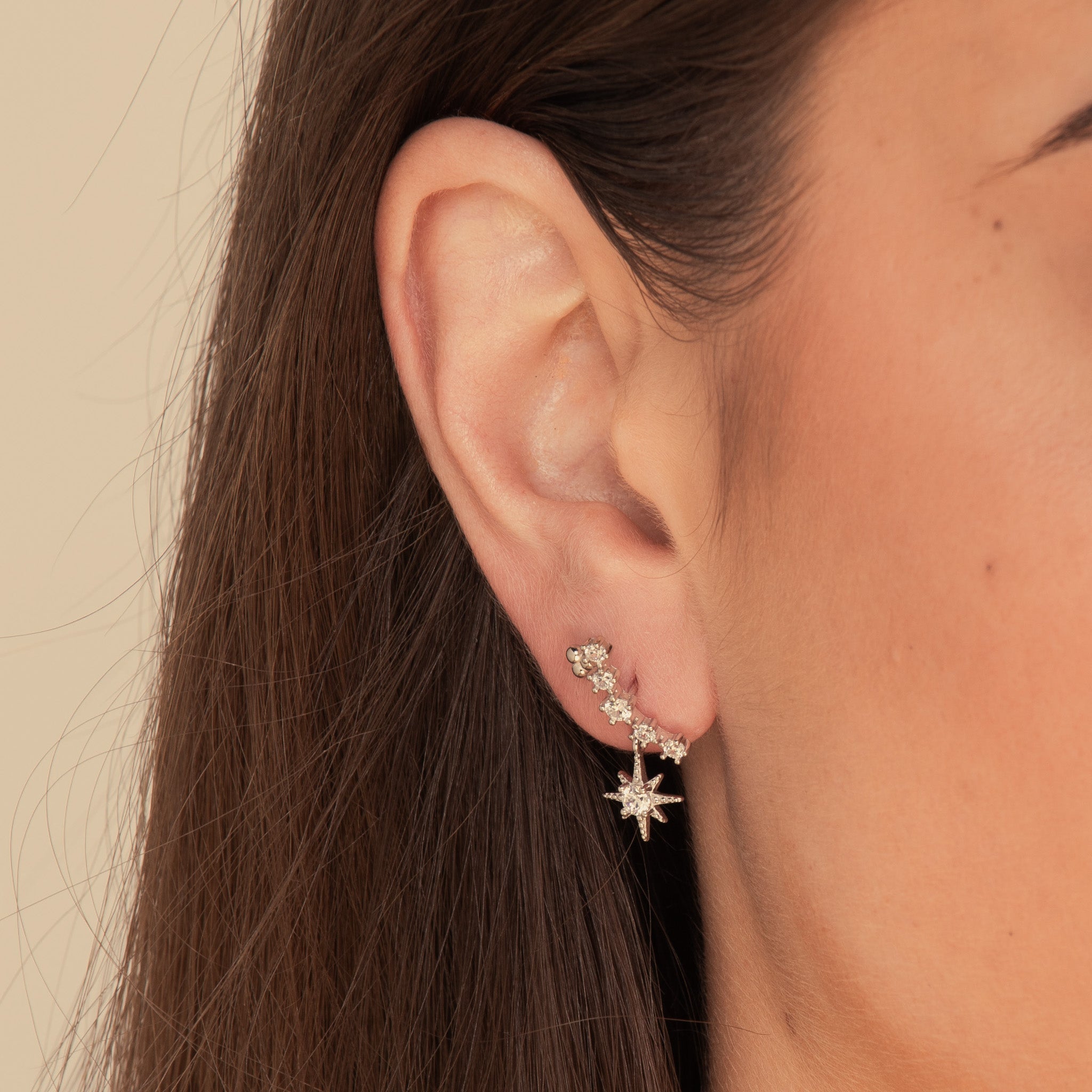 Celestial North Star Drop Earrings Rose Gold