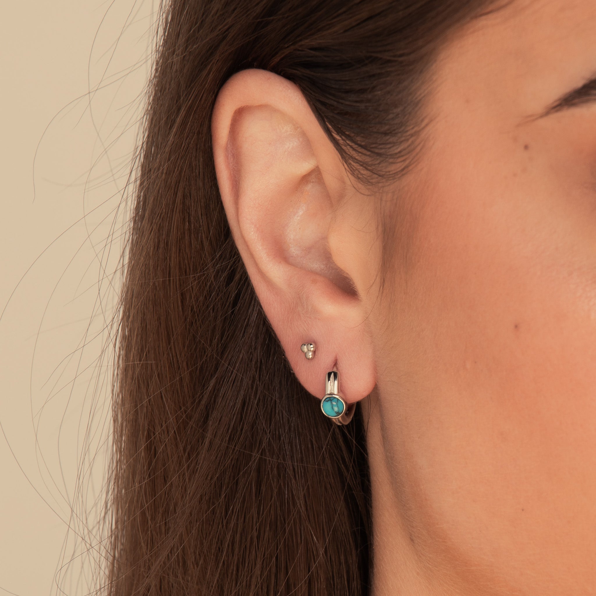 Turquoise Thick Huggie Earrings Silver